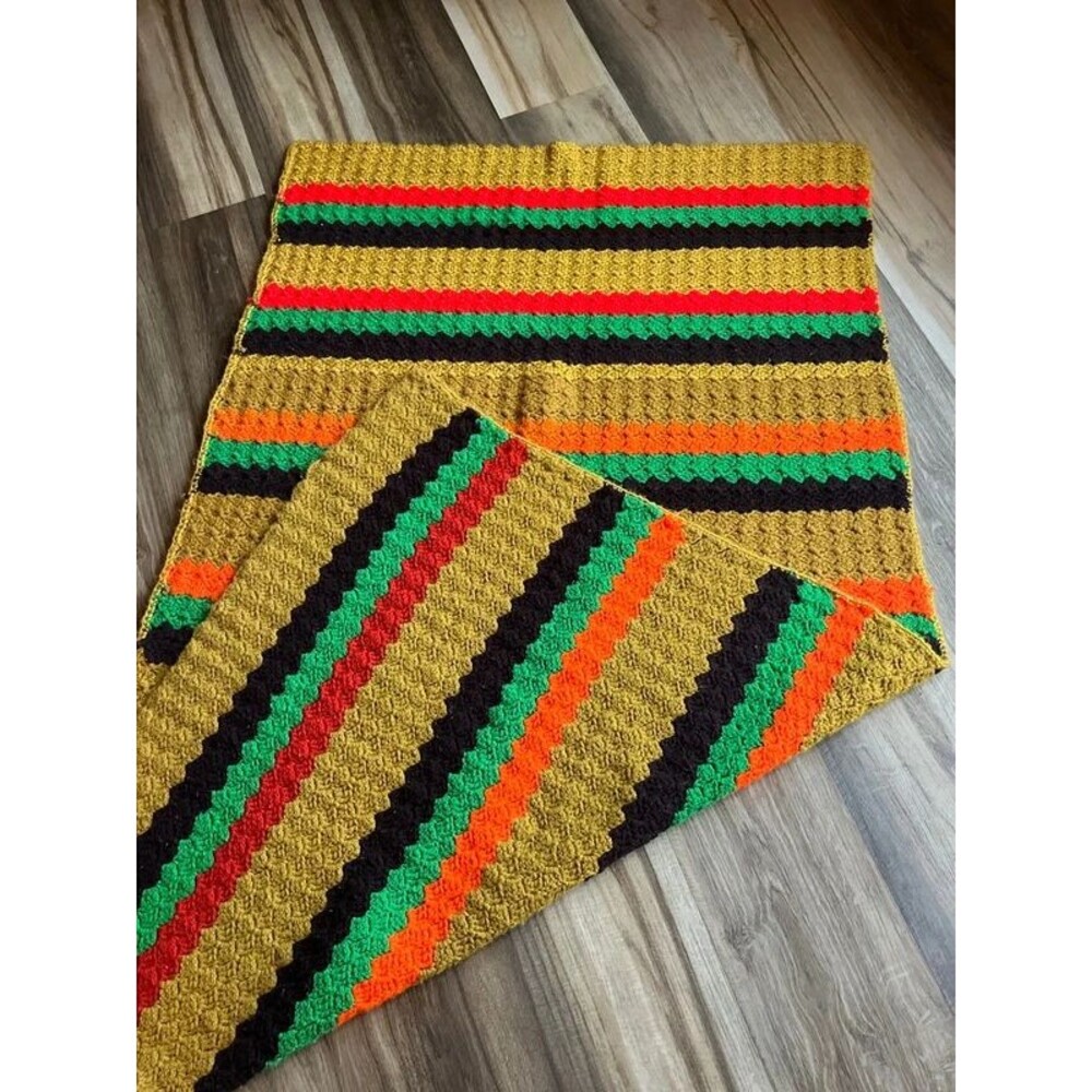 handmade vintage 1970s crochet afghan throw blanket groovy